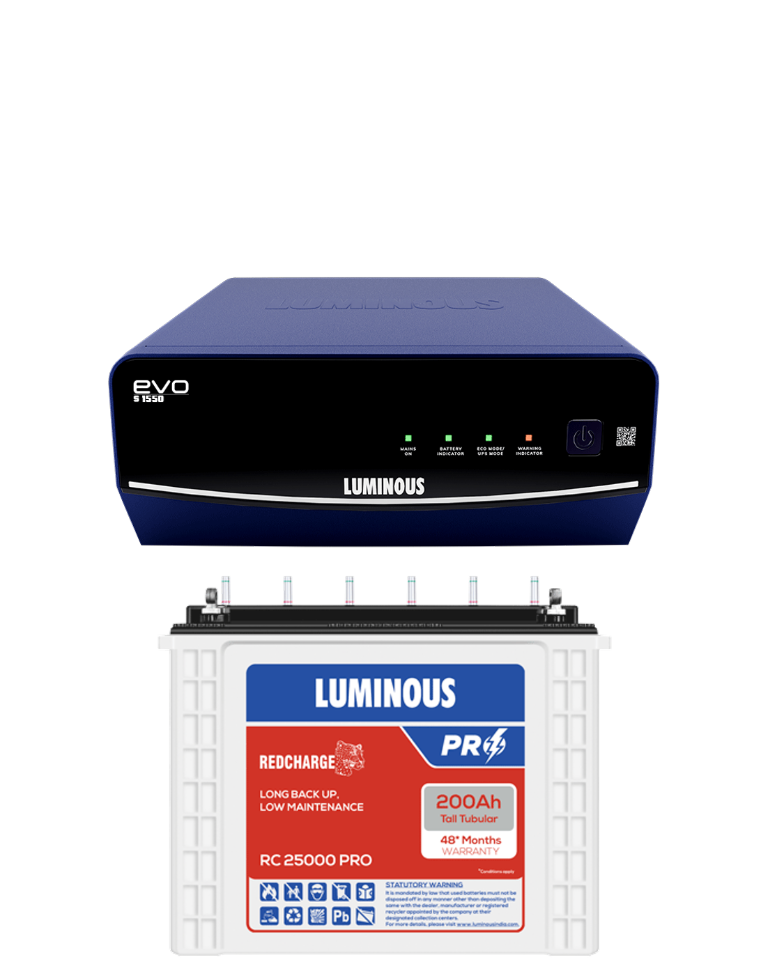 LUMINOUS 1550 SINEWAVE + RC25000PRO 200AH BATTERY